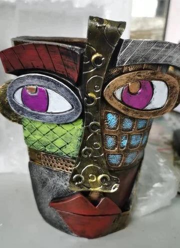 Handmade Picasso Brutalist Abstract Beauty Face Flower Pot