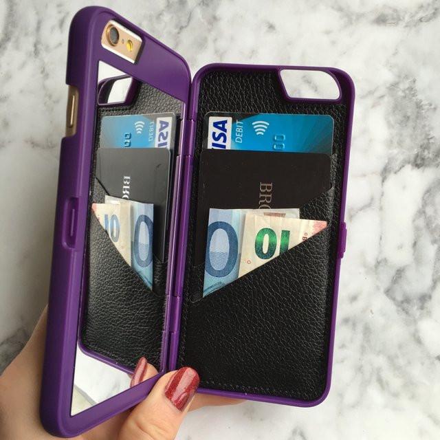 iPhone Case with Built-In Makeup Mirror, Card Slots, and Kickstand