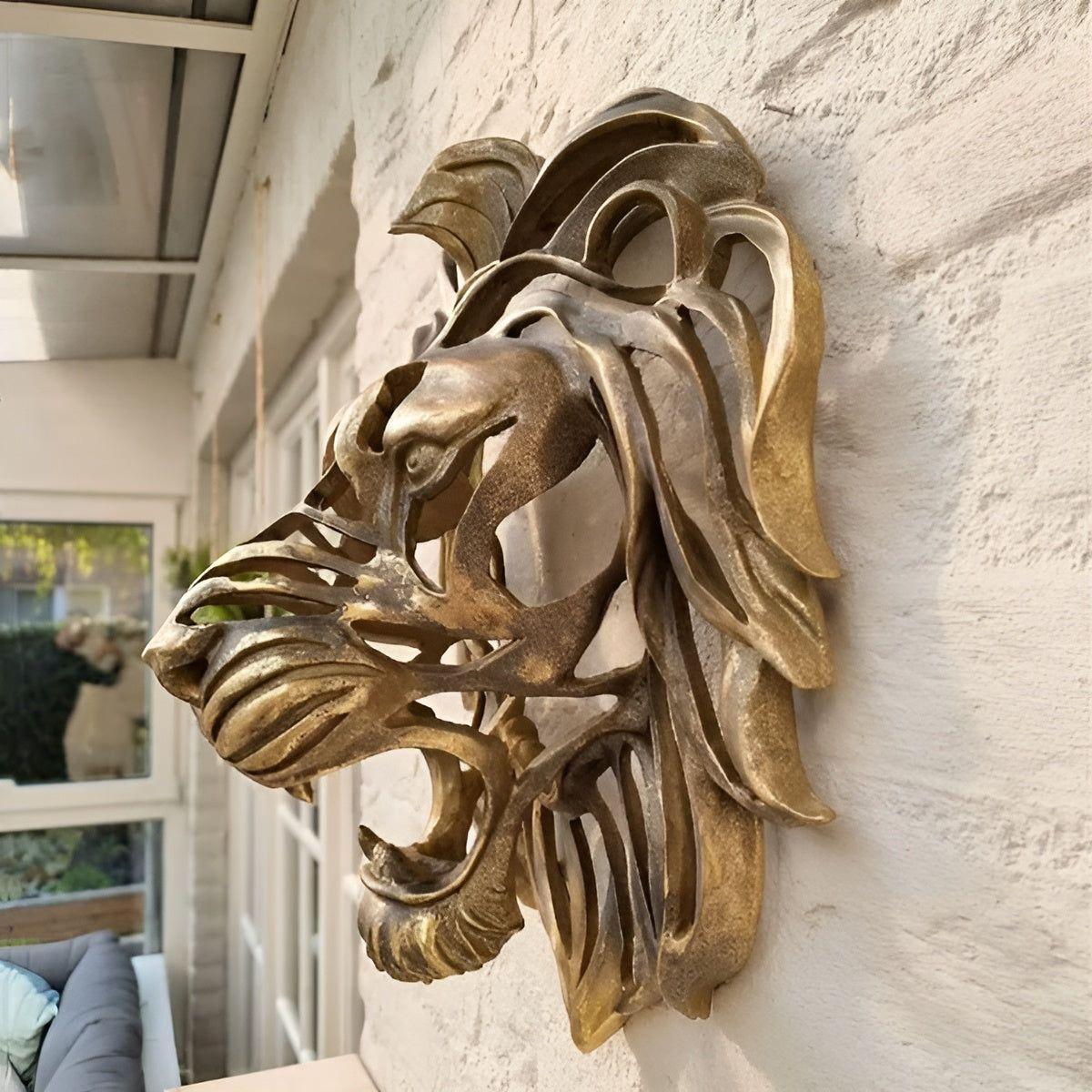 Exquisite gold-plated lion head wall sculpture