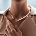 Paperclip Chain Pearl Blended Bracelet and Necklace