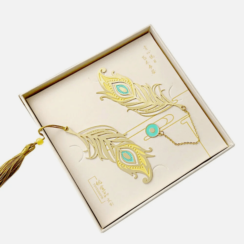 Bookmark made of metal | Peacock feathers