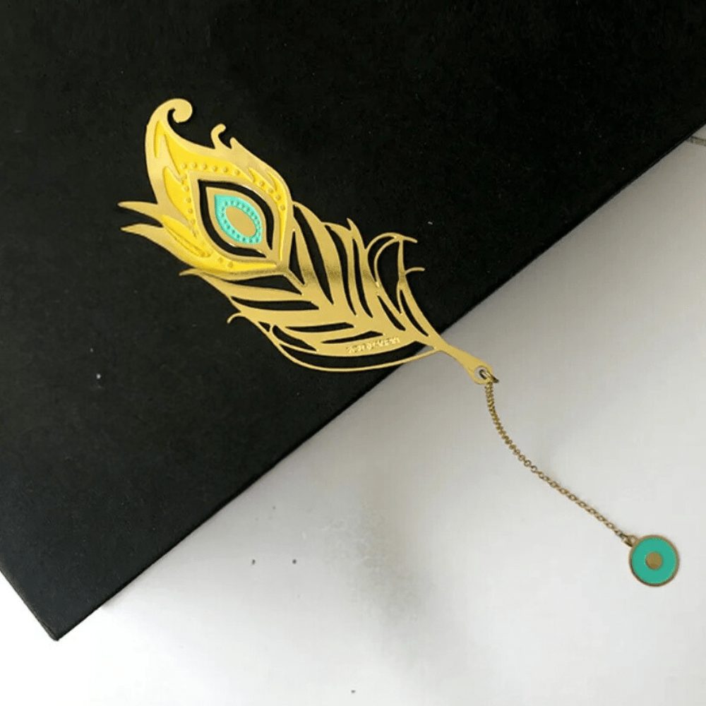 Bookmark made of metal | Peacock feathers