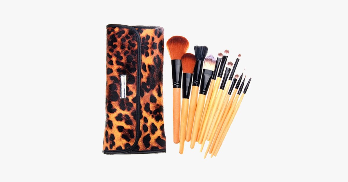 12-piece leopard skin brush set