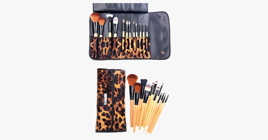 12-piece leopard skin brush set