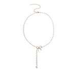 Pearl Dainty Bow Lariat Necklace