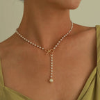Pearl Dainty Bow Lariat Necklace