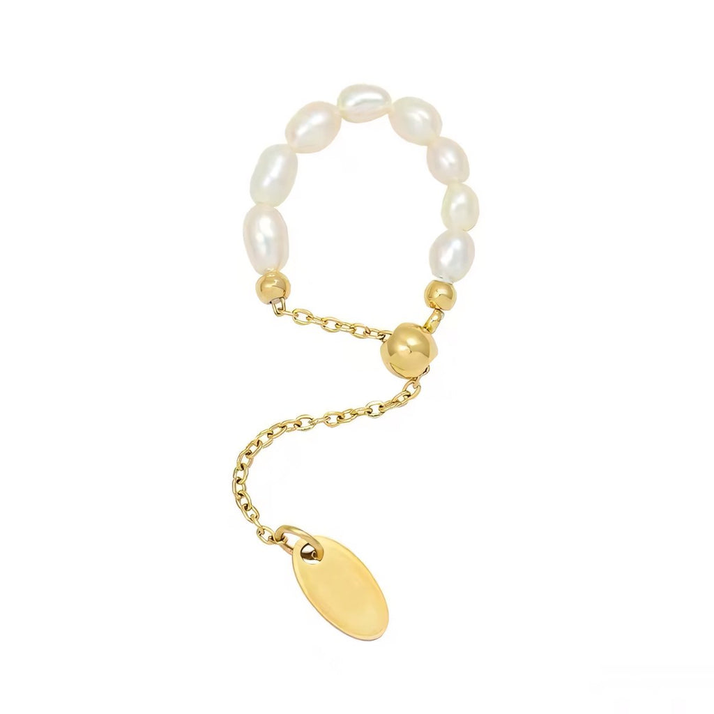 Pearl Dangle Chain Ring