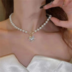 Pearl Heart Clasp Choker Necklace