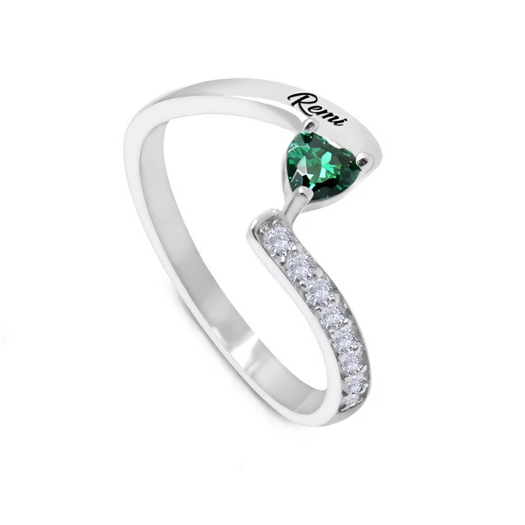 Personalized Diamond Heart Name & Birthstone Ring