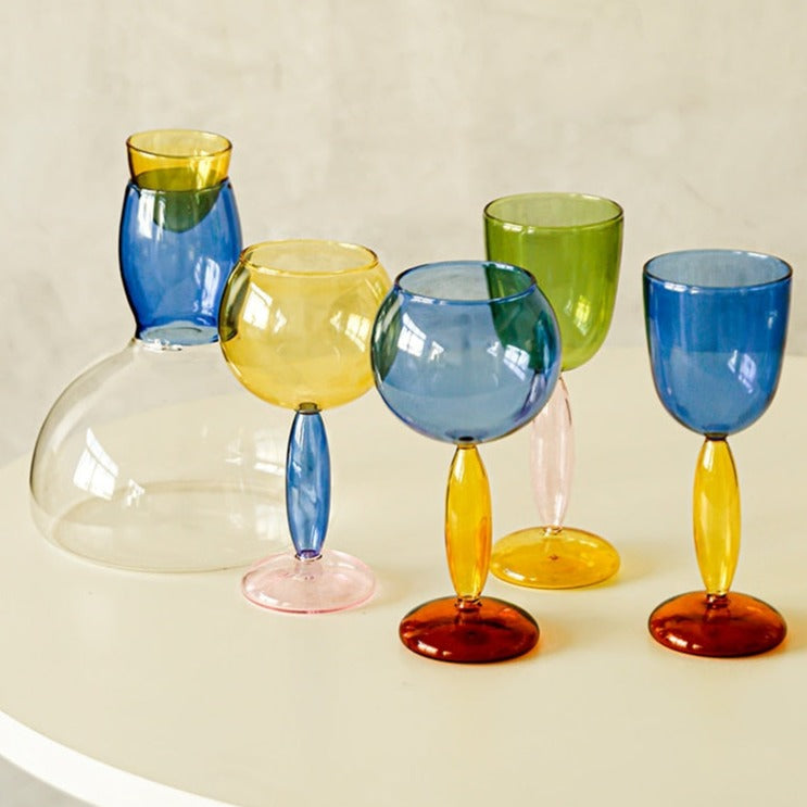 Chalice and carafe made of colored glass by Phillips