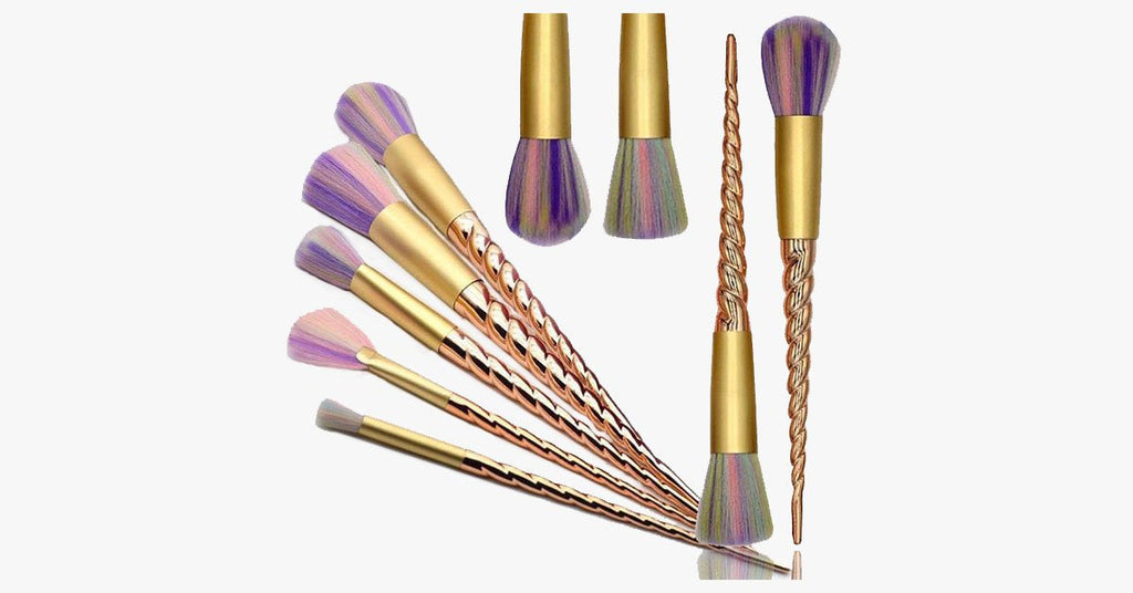 Gold twisted unicorn makeup brush set with 5 synthetic brushes - Gives you the perfect makeup!