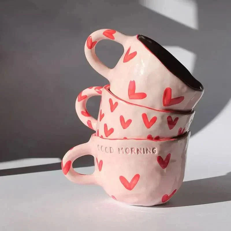 Ceramic Coffee Mug with Pink Heart Design, 220 ml
