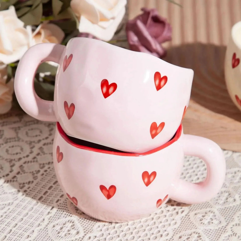 Ceramic Coffee Mug with Pink Heart Design, 220 ml