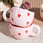 Ceramic Coffee Mug with Pink Heart Design, 220 ml