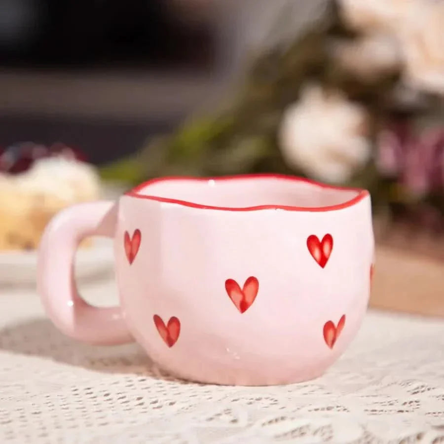 Ceramic Coffee Mug with Pink Heart Design, 220 ml