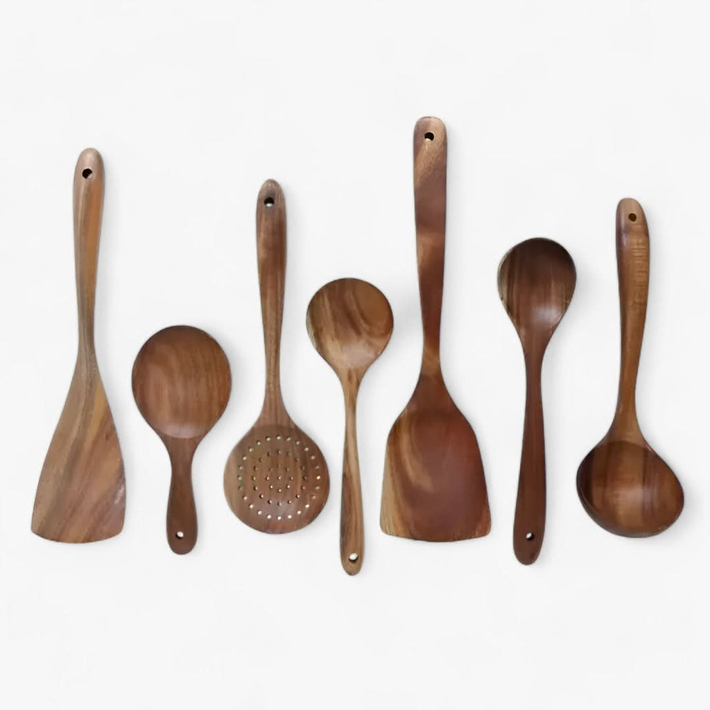 Elegant Teak Wood Kitchen Utensil Set – 7-Piece
