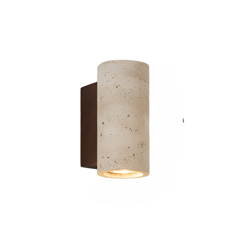 Travertine wall lamp in Japandi tube shape