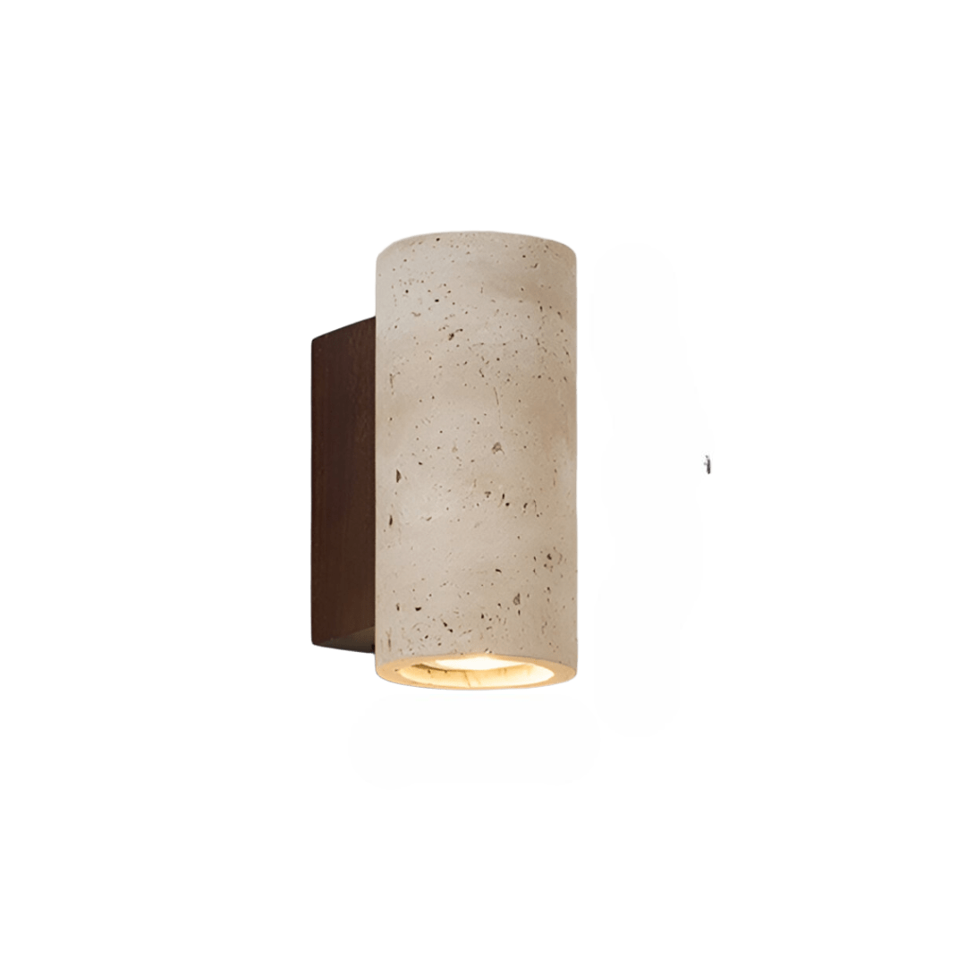 Travertine wall lamp in Japandi tube shape