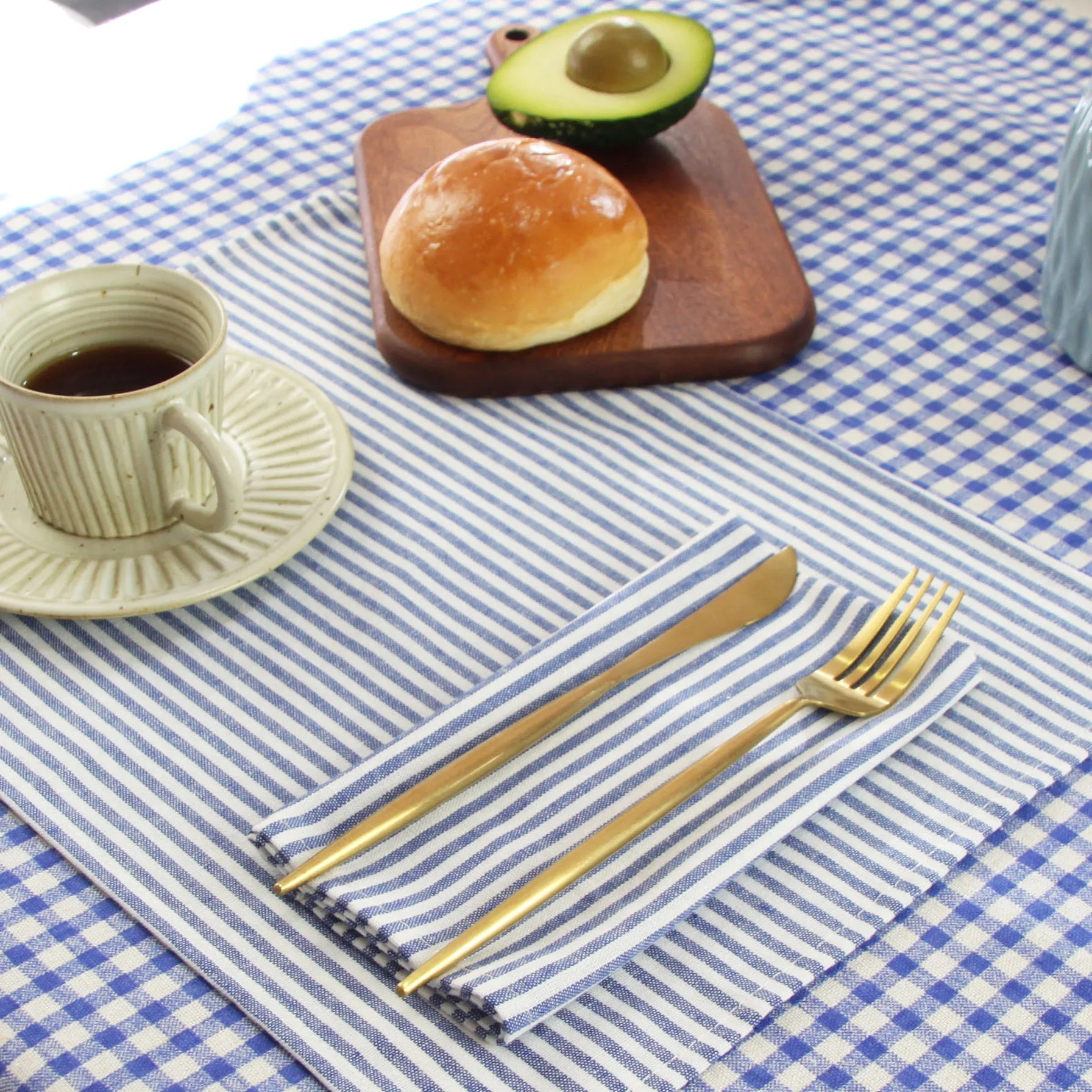 Plain Striped Cotton Linen Blend Table Napkins Set of 12 Cloth Napkins