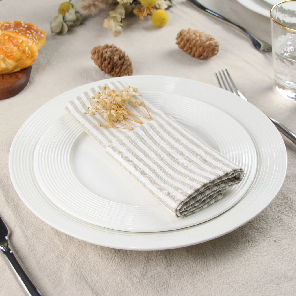 Plain Striped Cotton Linen Blend Table Napkins Set of 12 Cloth Napkins