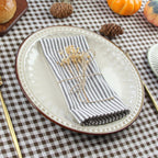Plain Striped Cotton Linen Blend Table Napkins Set of 12 Cloth Napkins