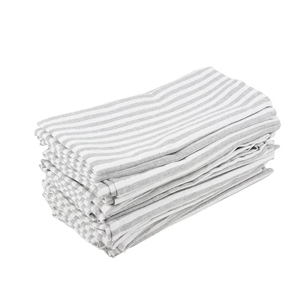 Plain Striped Cotton Linen Blend Table Napkins Set of 12 Cloth Napkins