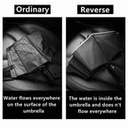 Automatic reverse LED light umbrella with reflective strip, three-fold foldable, inverted, 10 ribs, windproof umbrellas for travel
