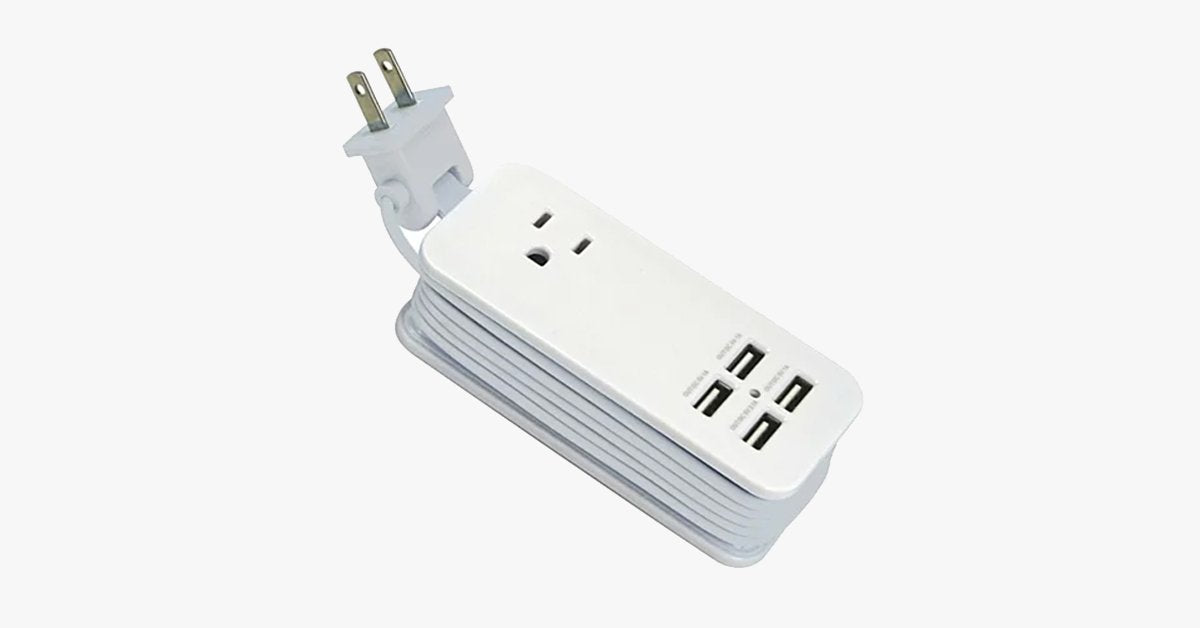 Portable charging station with 4 USB ports - Universal socket & 1.5 m long cable - Best for travel