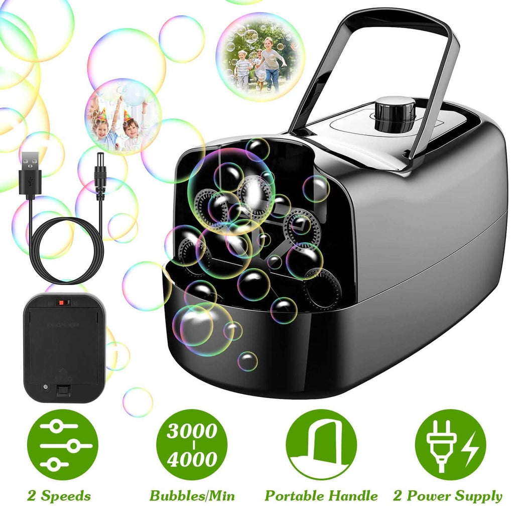 Portable Bubble Machine with 2 Speeds Hand Grip 3000-4000 Bubbles per Minute Plug-powered Battery-powered