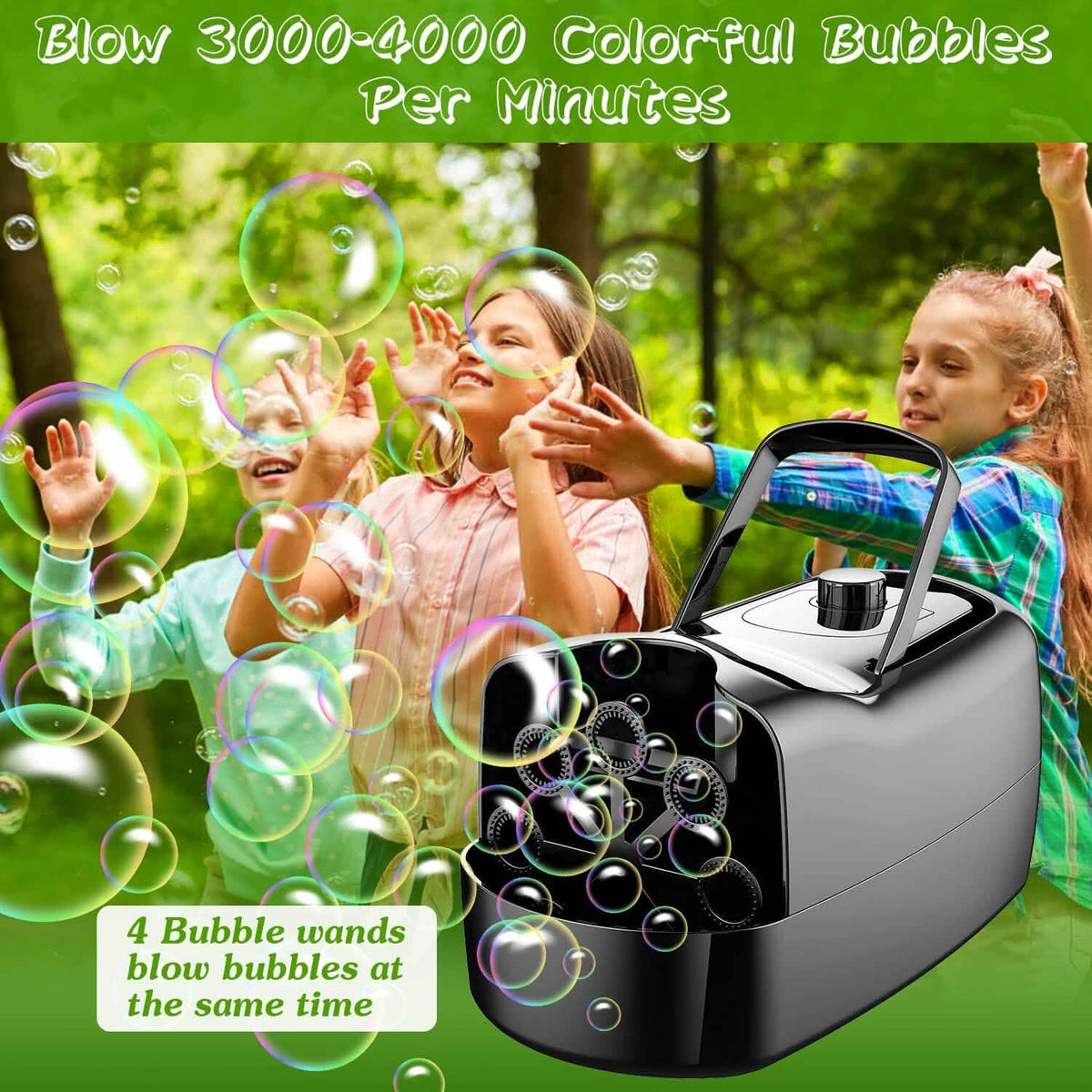 Portable Bubble Machine with 2 Speeds Hand Grip 3000-4000 Bubbles per Minute Plug-powered Battery-powered