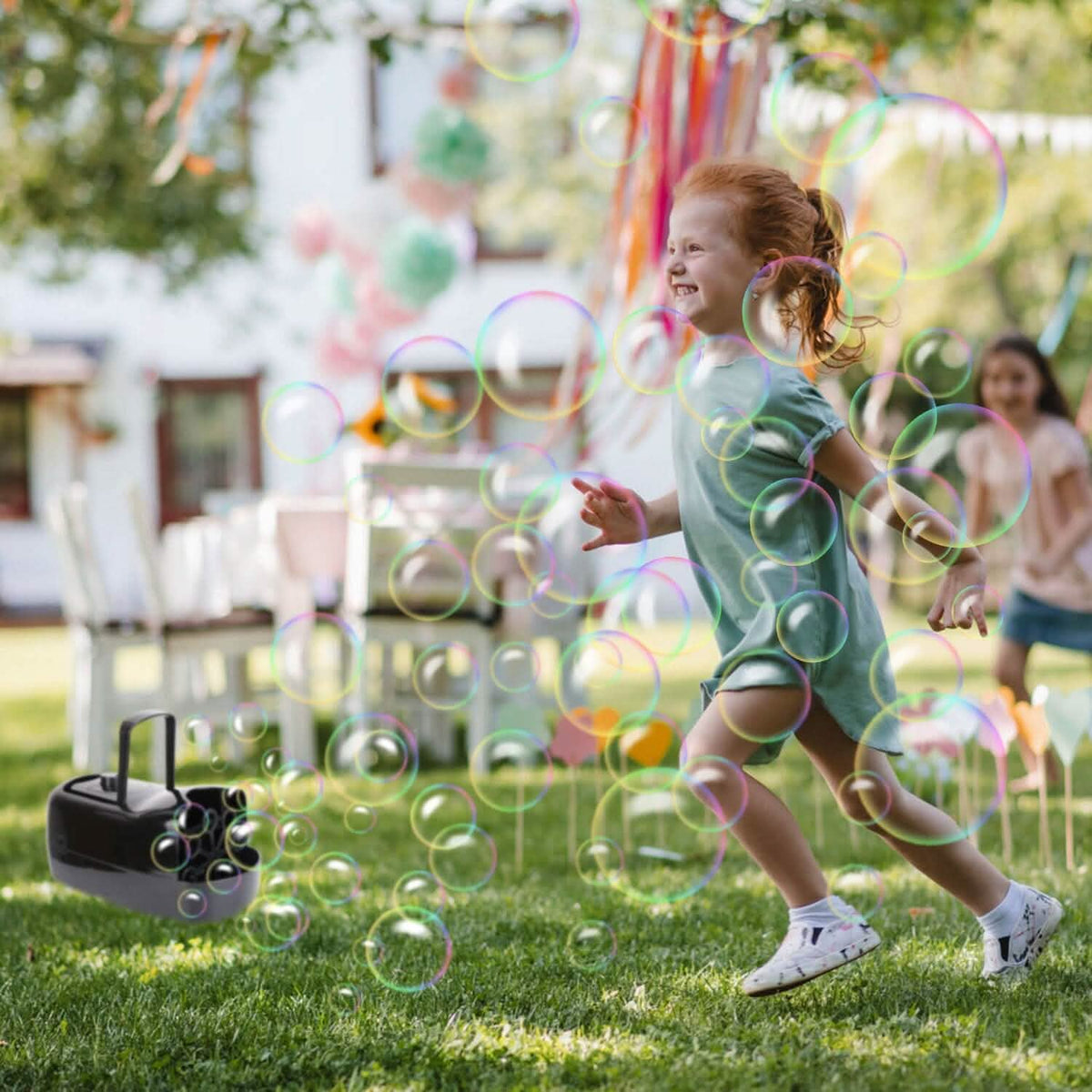 Portable Bubble Machine with 2 Speeds Hand Grip 3000-4000 Bubbles per Minute Plug-powered Battery-powered
