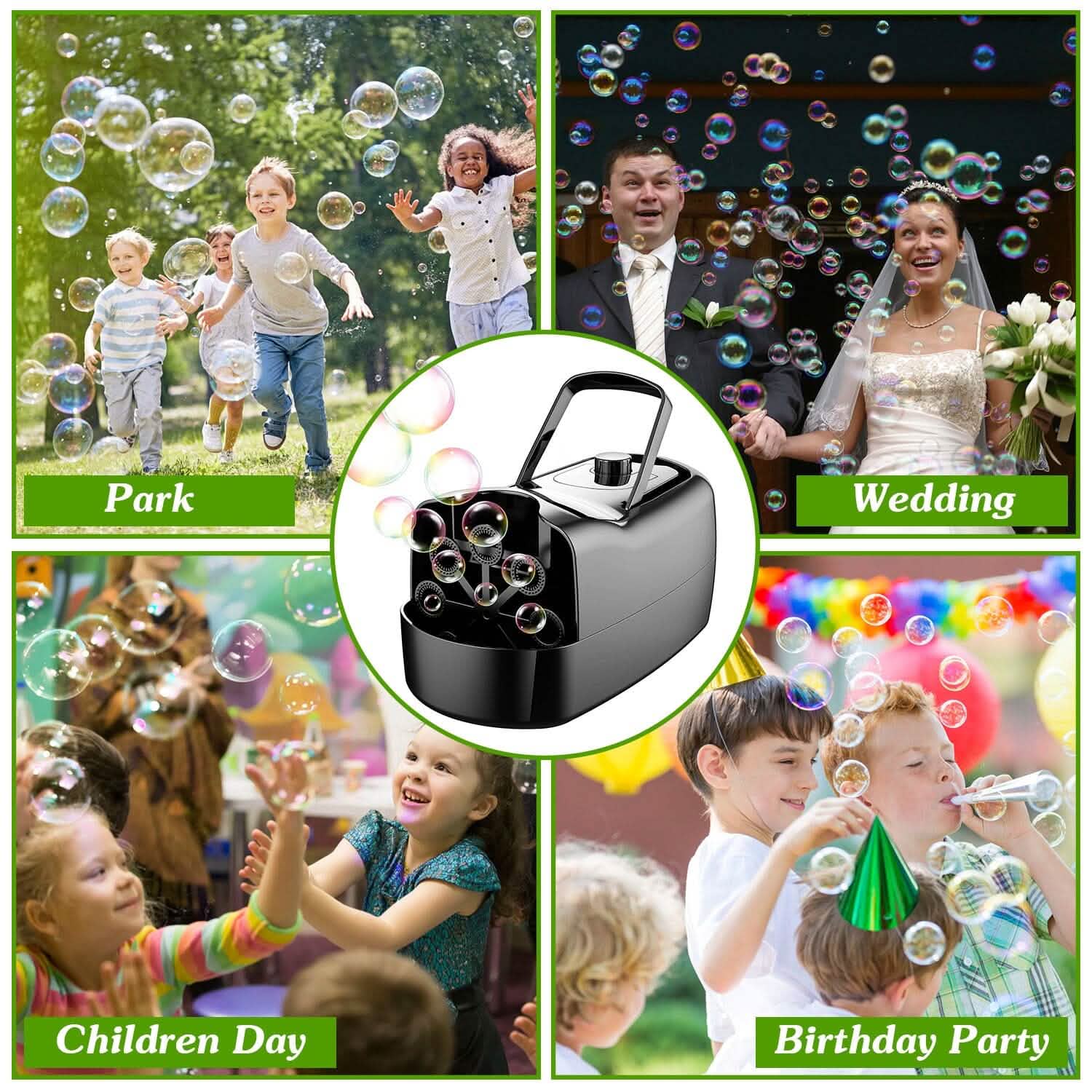 Portable Bubble Machine with 2 Speeds Hand Grip 3000-4000 Bubbles per Minute Plug-powered Battery-powered