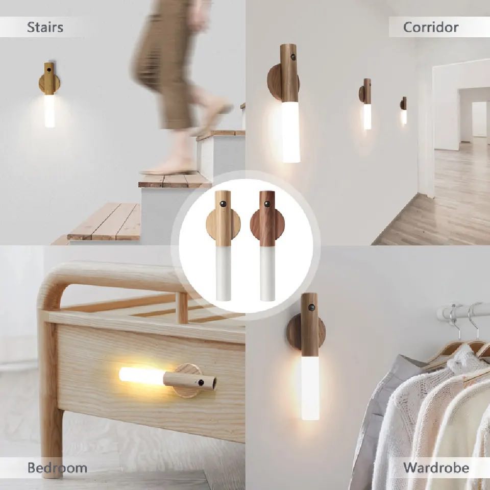 Wall Light Portable LED Wooden Wireless Lamp