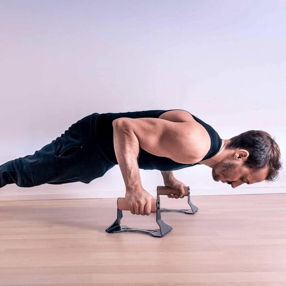 PowerGrip Wooden Push Parallettes – Ergonomic Handstand Bars with Anti-Slip Base for Strength Training