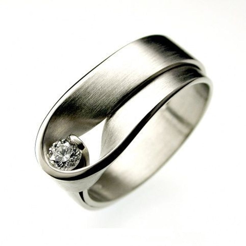 Korean New Design Simple Chic Silver Color White Zircon Ring for Women