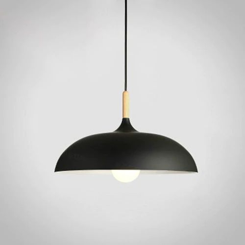 Pendant lights made of metal and wood in delicate pastel shades
