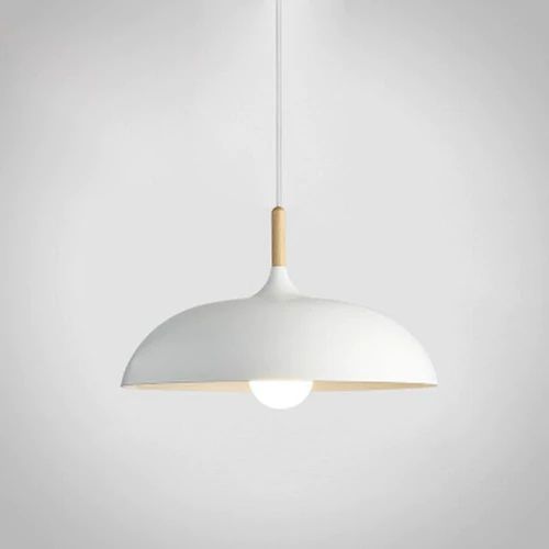 Pendant lights made of metal and wood in delicate pastel shades