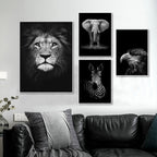 Nature Wild Animals Africa Wildlife Black White - Canvas Wall Art Painting