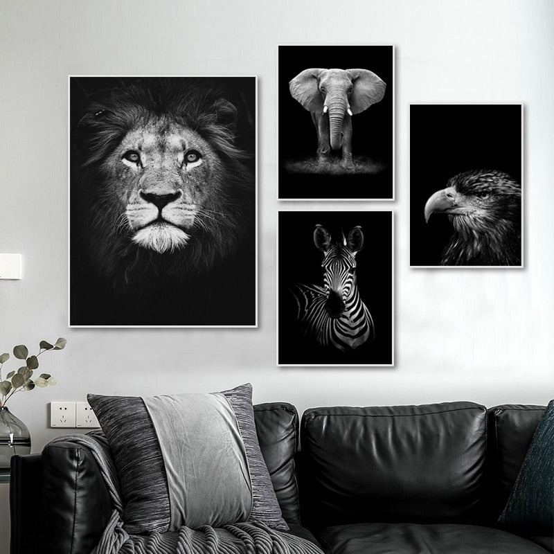 Nature Wild Animals Africa Wildlife Black White - Canvas Wall Art Painting