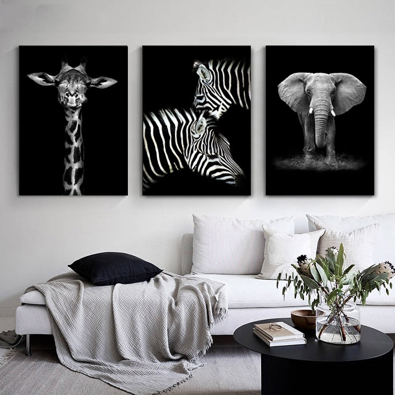 Nature Wild Animals Africa Wildlife Black White - Canvas Wall Art Painting