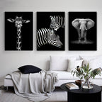 Nature Wild Animals Africa Wildlife Black White - Canvas Wall Art Painting