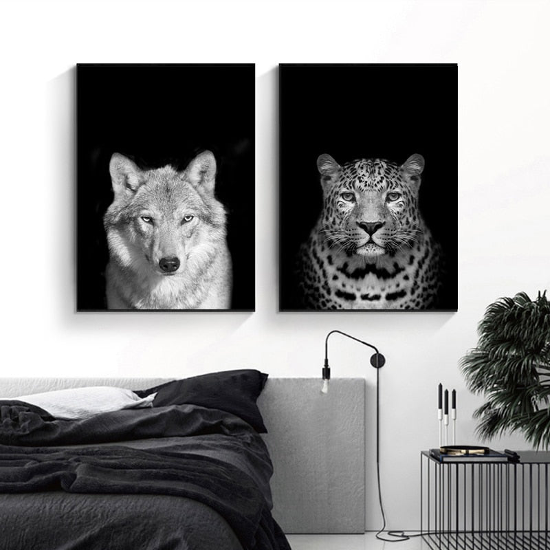 Nature Wild Animals Africa Wildlife Black White - Canvas Wall Art Painting