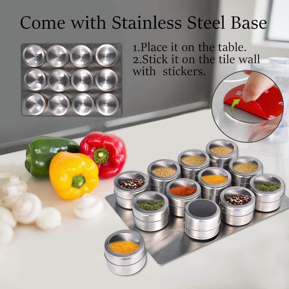 Magnetic Stainless Steel Seasoning Spice Jar Set