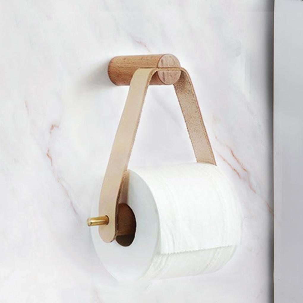 High-Quality Toilet Paper Holder | Oak & Faux Leather | Minimalist Bathroom Design