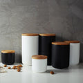 BambooNest Ceramic Storage Boxes with Bamboo Lid | Stylish Storage | Perfect for Kitchen & Bathroom | Available in White & Black