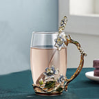 Handcrafted enamel flower glass mug for couples love gift can serve coffee, flavored tea or even lemon juice in