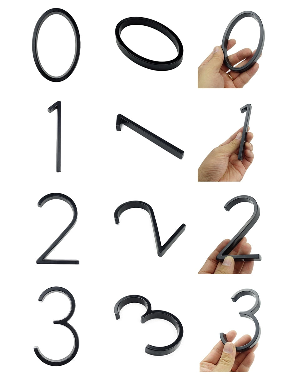 Royelux Modern House Numbers - Stainless Zinc Alloy, Black Finish, 5" High