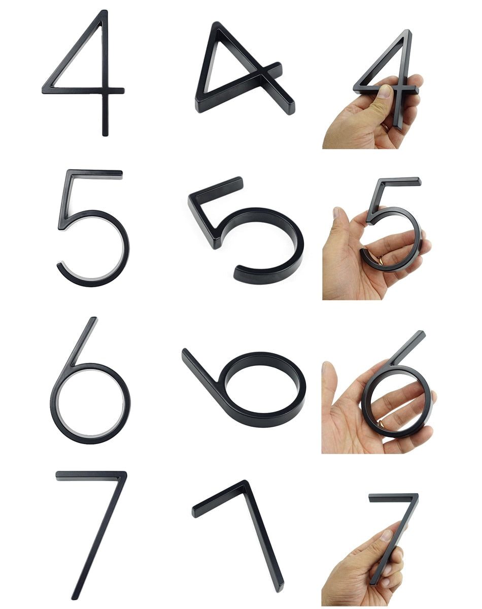 Royelux Modern House Numbers - Stainless Zinc Alloy, Black Finish, 5" High