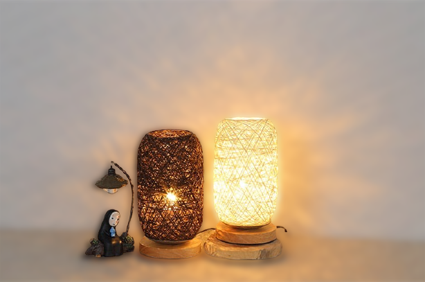 Table lamp made of rattan wood