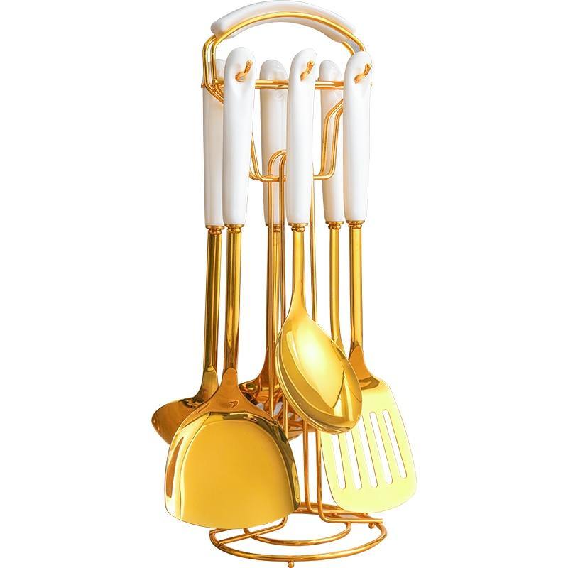 Golden Kitchen Utensils with Stand